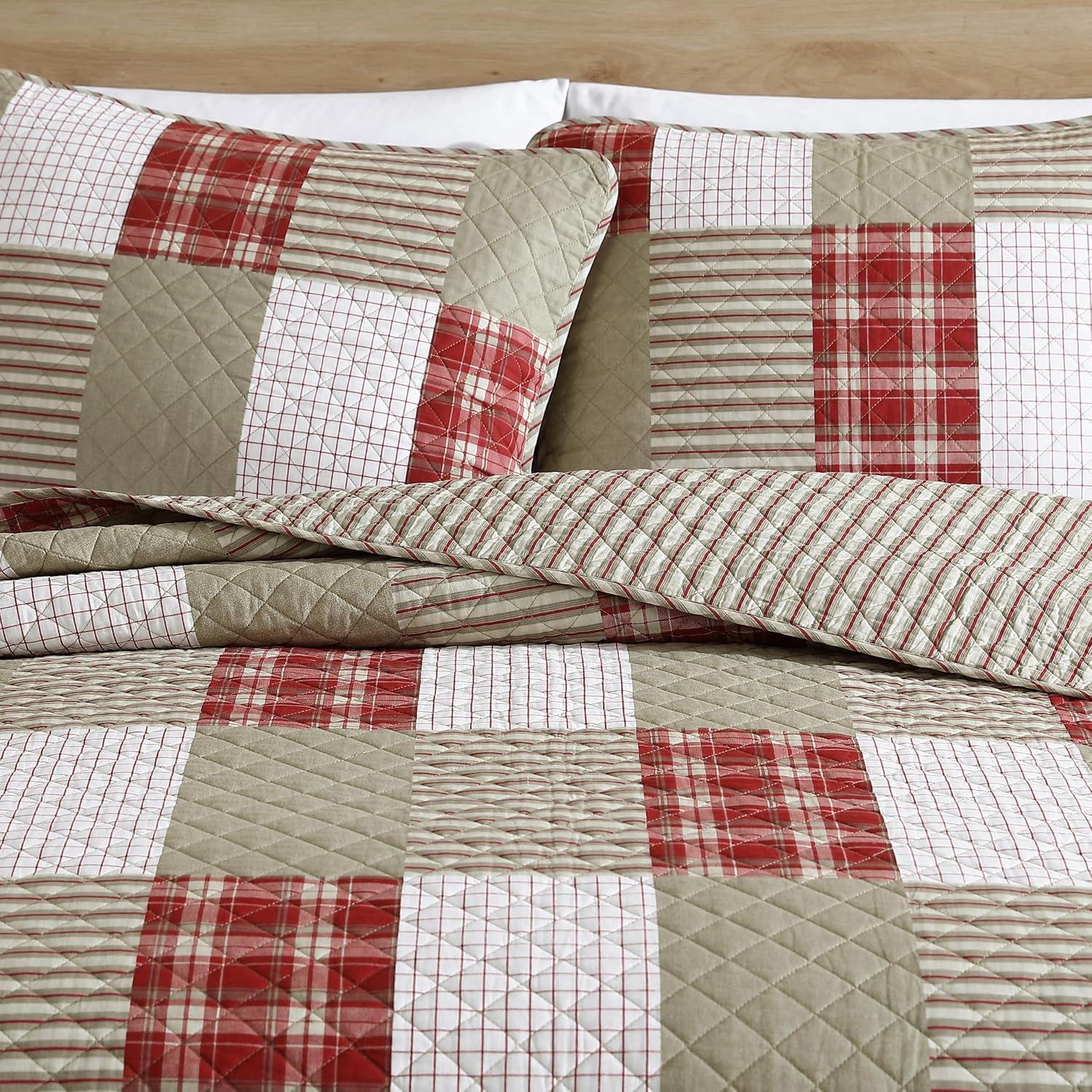 imageEddie Bauer Twin Quilt Set Reversible Cotton Bedding with Matching Sham Home Decor for All Seasons Camano Island Red TwinCamano Island Red