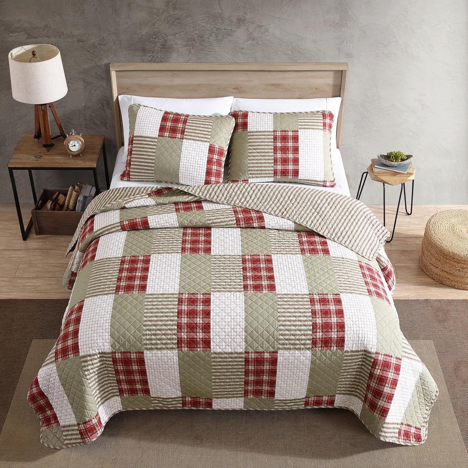 imageEddie Bauer Twin Quilt Set Reversible Cotton Bedding with Matching Sham Home Decor for All Seasons Camano Island Red TwinCamano Island Red