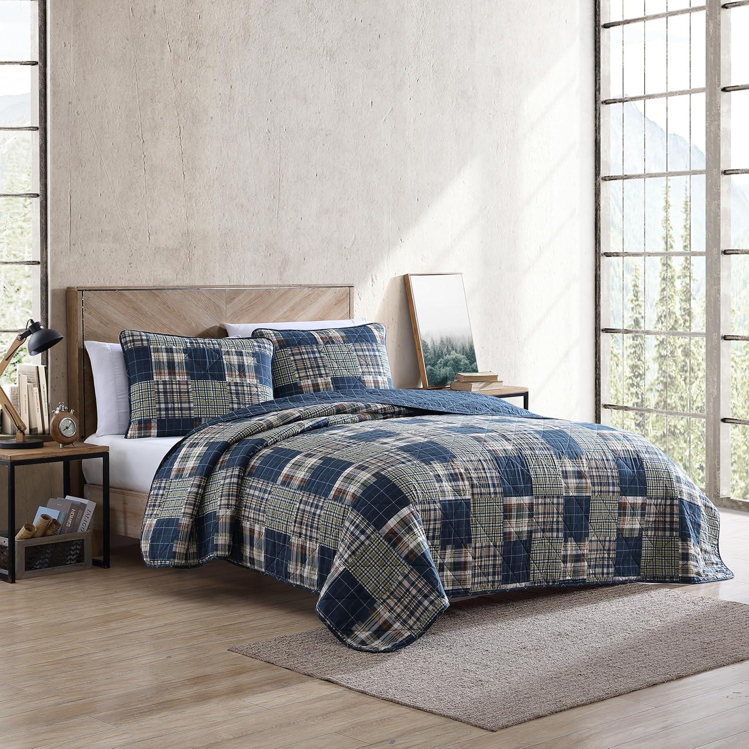 imageEddie Bauer Twin Quilt Set Reversible Cotton Bedding with Matching Sham Home Decor for All Seasons Camano Island Red TwinMadrona Plaid Navy