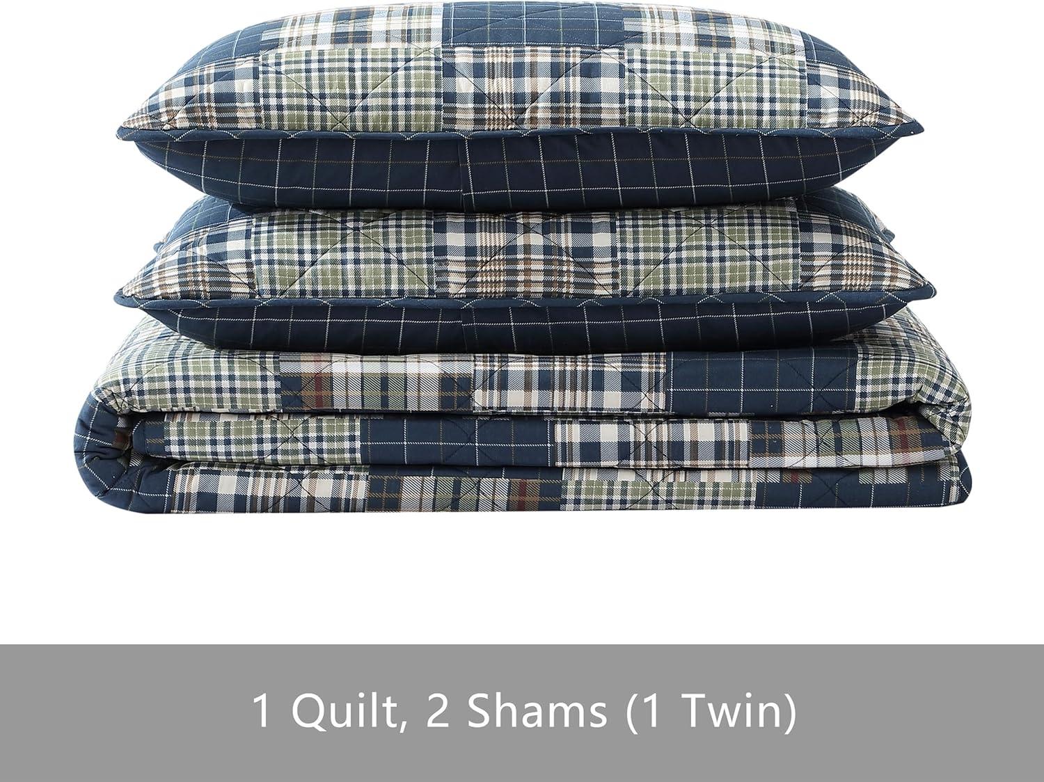 imageEddie Bauer Twin Quilt Set Reversible Cotton Bedding with Matching Sham Home Decor for All Seasons Camano Island Red TwinMadrona Plaid Navy