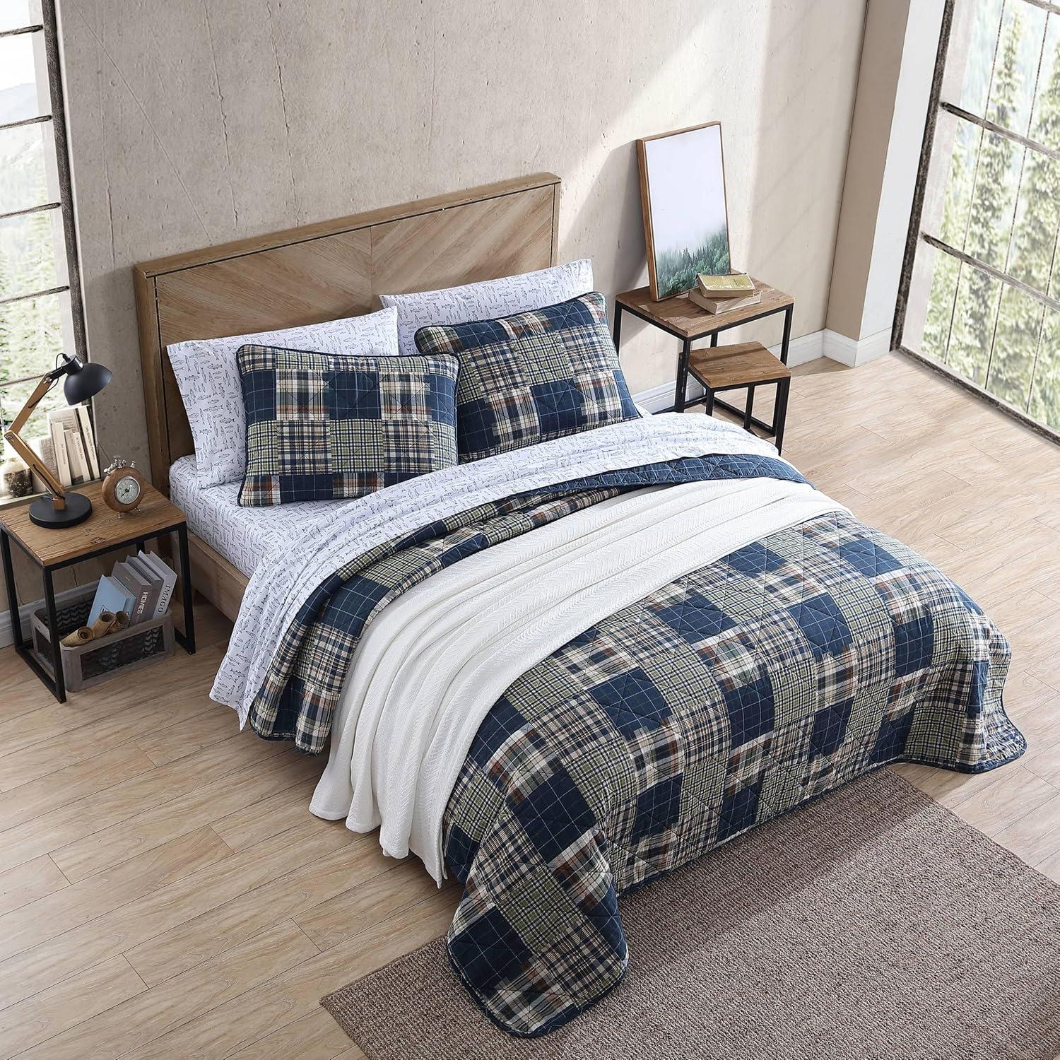 imageEddie Bauer Twin Quilt Set Reversible Cotton Bedding with Matching Sham Home Decor for All Seasons Camano Island Red TwinMadrona Plaid Navy