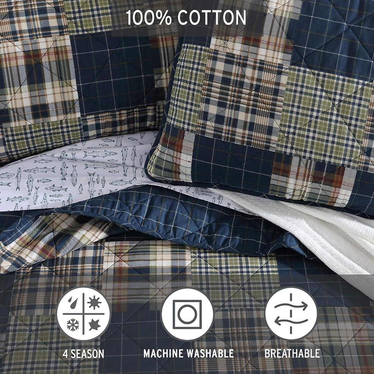 imageEddie Bauer Twin Quilt Set Reversible Cotton Bedding with Matching Sham Home Decor for All Seasons Camano Island Red TwinMadrona Plaid Navy