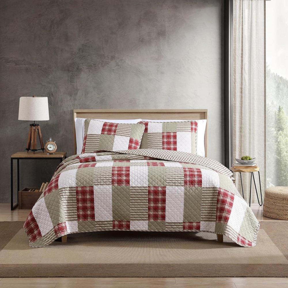 imageEddie Bauer Twin Quilt Set Reversible Cotton Bedding with Matching Sham Home Decor for All Seasons Camano Island Red TwinCamano Island Red