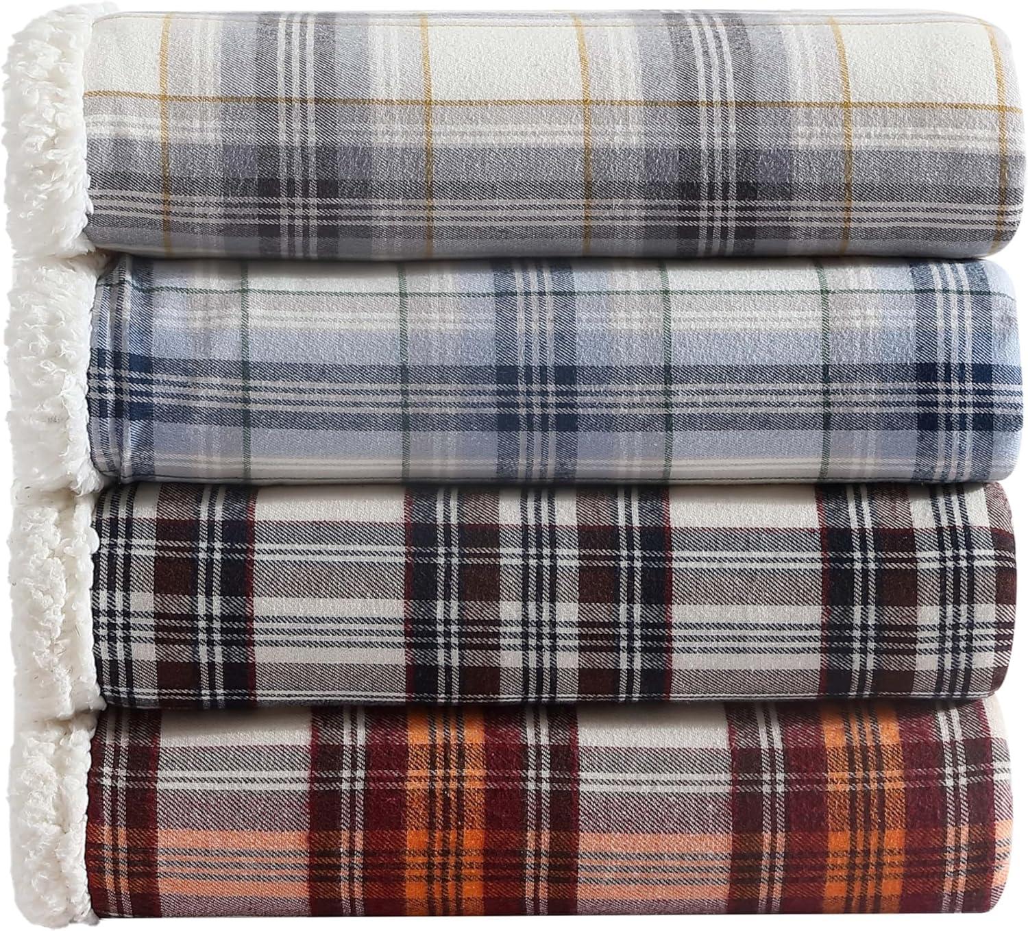 imageEddie Bauer Blanket Super Soft Reversible Sherpa amp Brushed Fleece Bedding Throw Blankets for Couch Ideal for Lounging Edgewood Plaid Blue