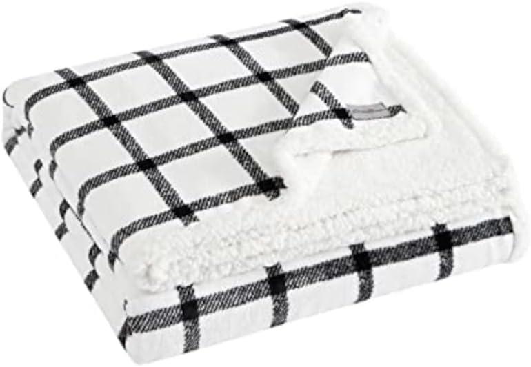 imageEddie Bauer Twin Size Blanket UltraSoft Plush Bed Blanket with Faux Shearling Reverse Throw Blanket for Couch amp Bed Mountain Plaid Chrome GreyBunkhouse Plaid White