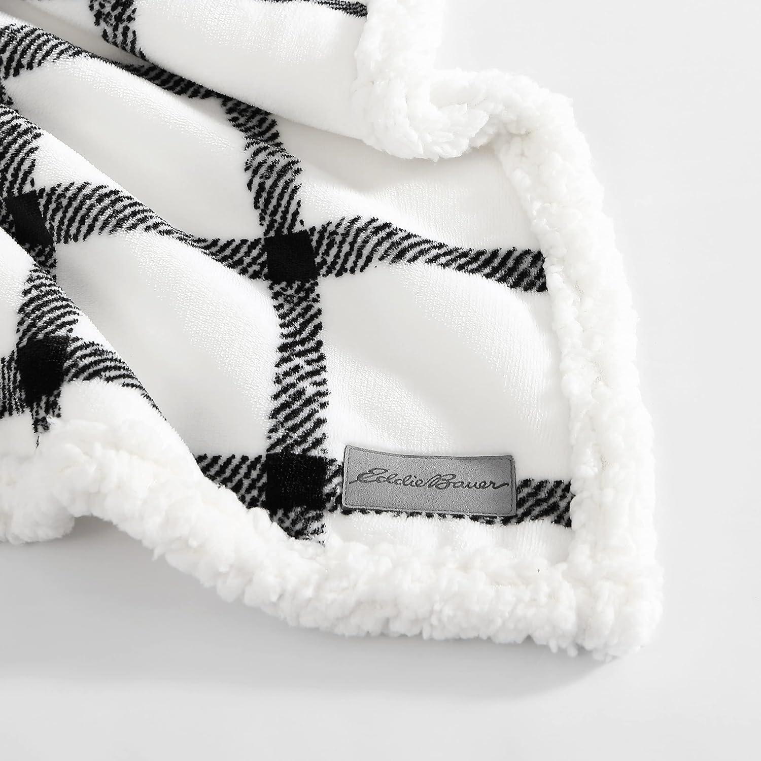 imageEddie Bauer Twin Size Blanket UltraSoft Plush Bed Blanket with Faux Shearling Reverse Throw Blanket for Couch amp Bed Mountain Plaid Chrome GreyBunkhouse Plaid White
