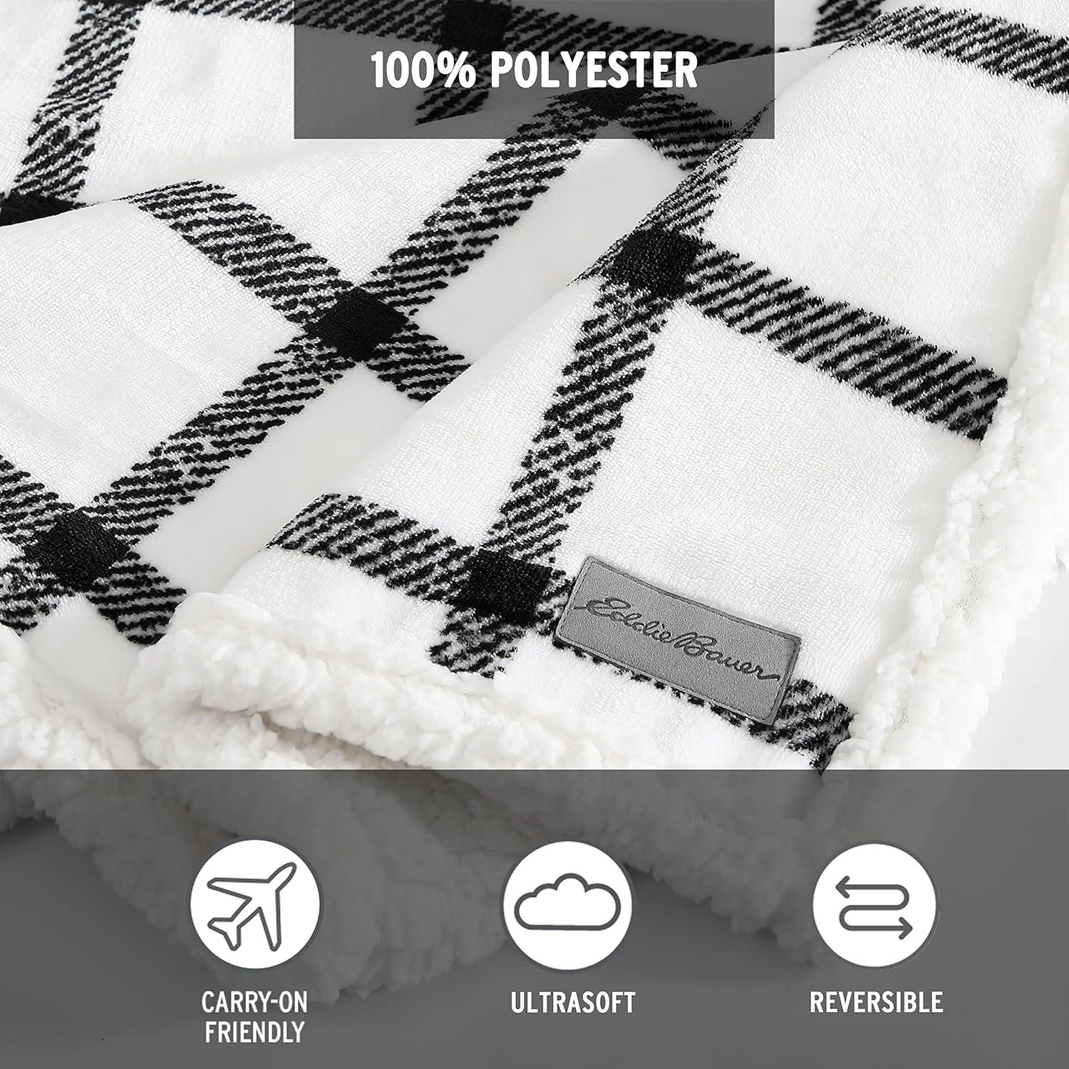 imageEddie Bauer Twin Size Blanket UltraSoft Plush Bed Blanket with Faux Shearling Reverse Throw Blanket for Couch amp Bed Mountain Plaid Chrome GreyBunkhouse Plaid White