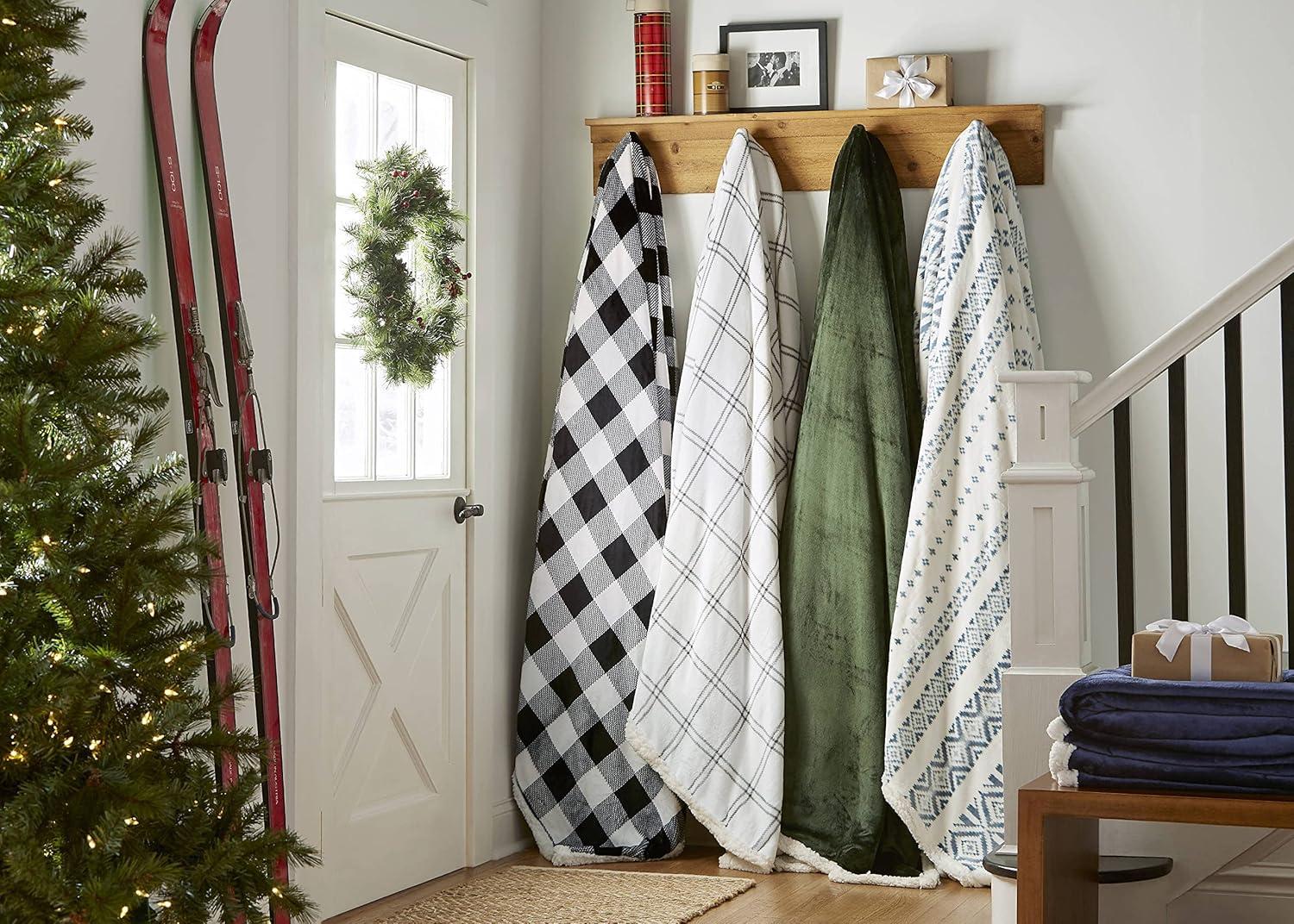 imageEddie Bauer Twin Size Blanket UltraSoft Plush Bed Blanket with Faux Shearling Reverse Throw Blanket for Couch amp Bed Mountain Plaid Chrome GreyCabin Plaid