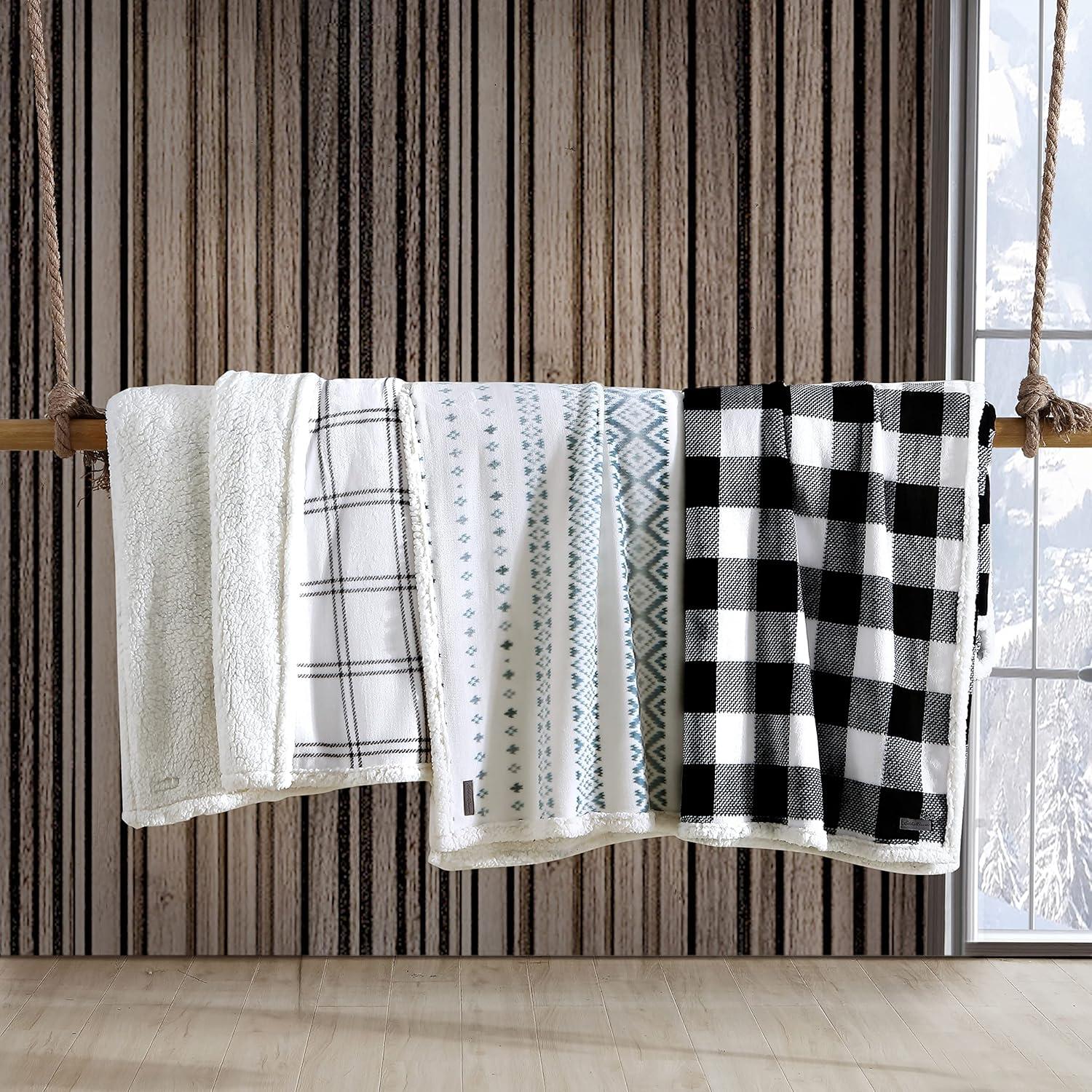 imageEddie Bauer Twin Size Blanket UltraSoft Plush Bed Blanket with Faux Shearling Reverse Throw Blanket for Couch amp Bed Mountain Plaid Chrome GreyCabin Plaid