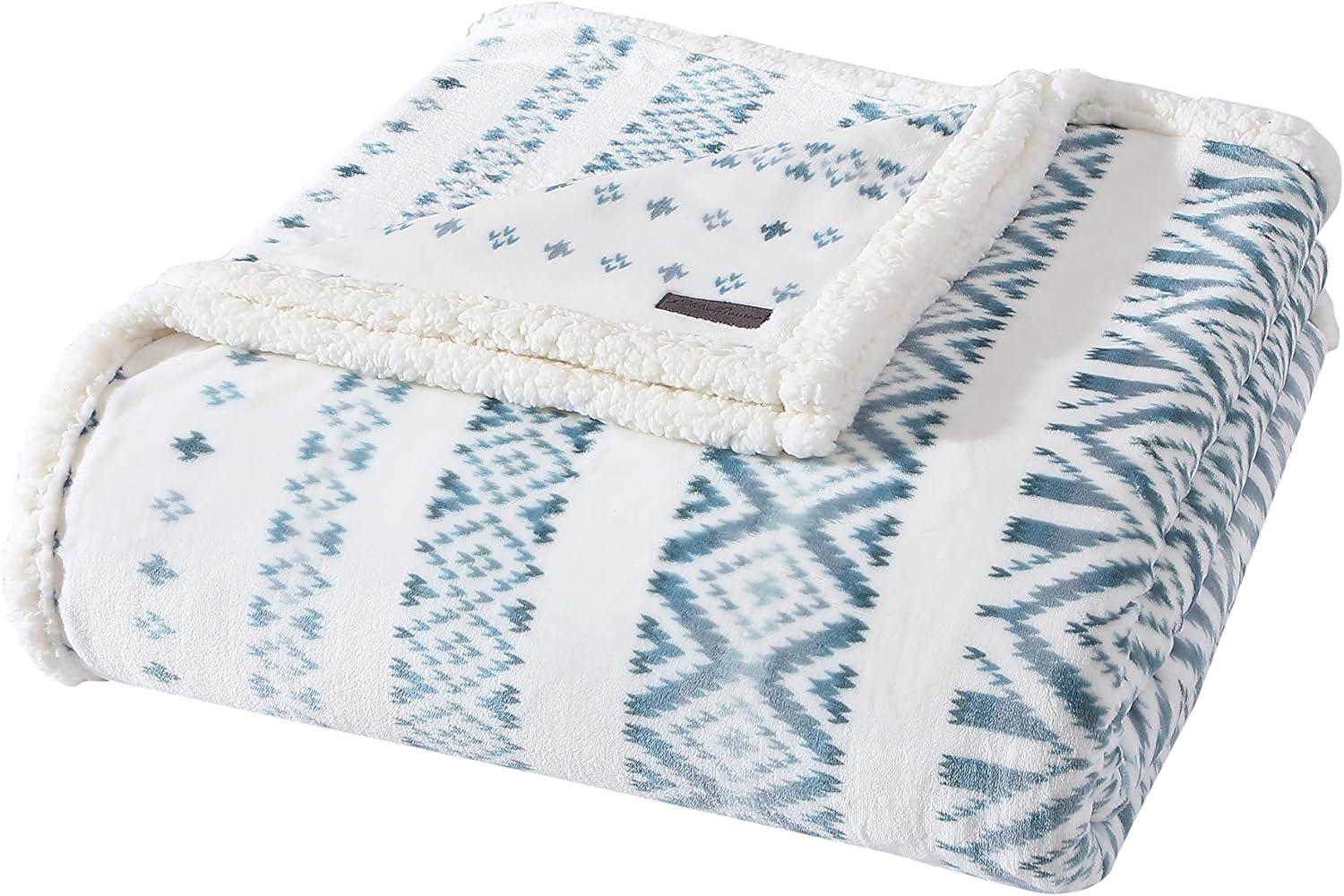 imageEddie Bauer Twin Size Blanket UltraSoft Plush Bed Blanket with Faux Shearling Reverse Throw Blanket for Couch amp Bed Mountain Plaid Chrome GreyMountain Village Blue
