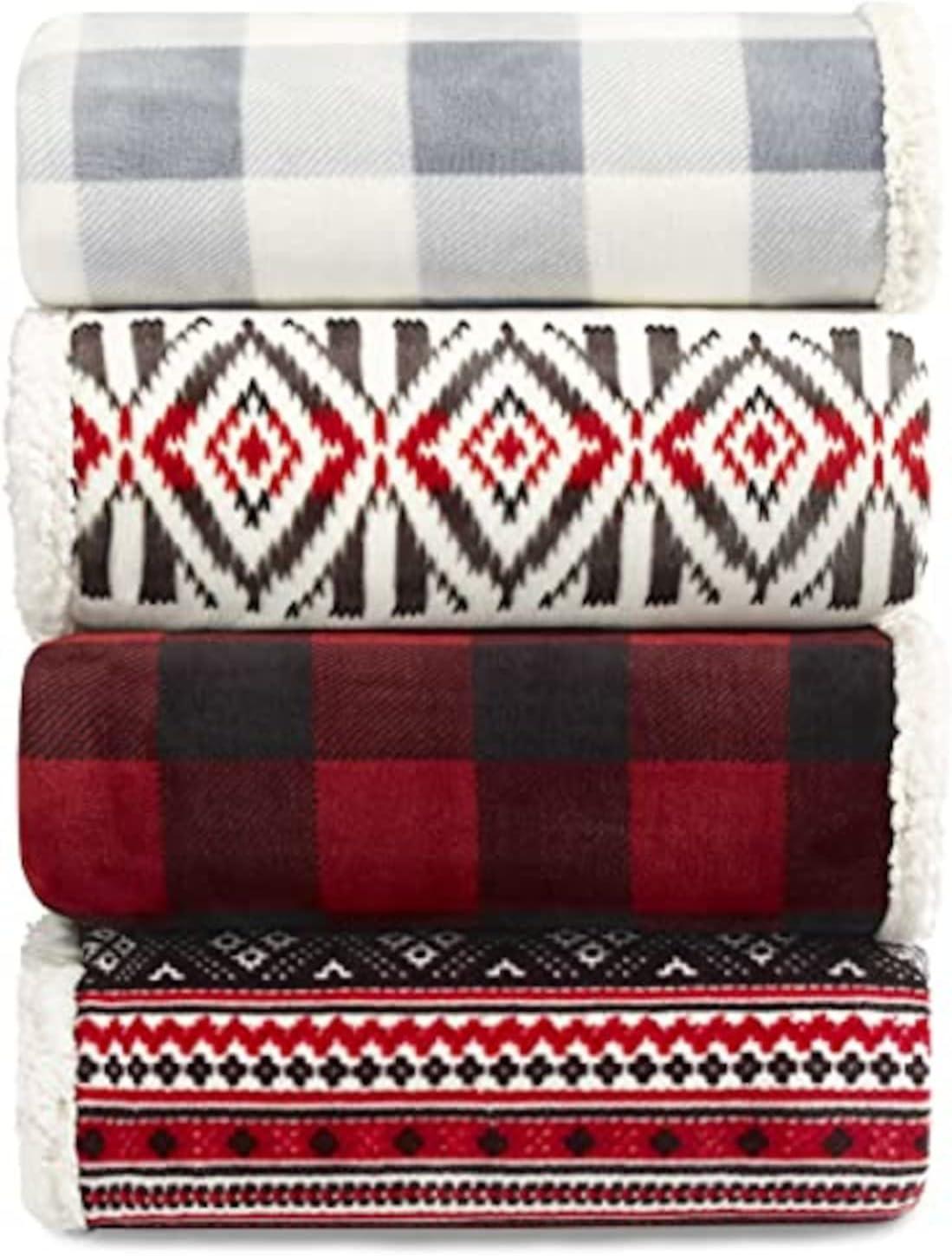 imageEddie Bauer Twin Size Blanket UltraSoft Plush Bed Blanket with Faux Shearling Reverse Throw Blanket for Couch amp Bed Mountain Plaid Chrome GreyMountain Village Red