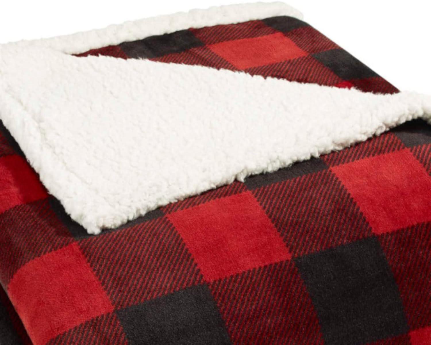 imageEddie Bauer Twin Size Blanket UltraSoft Plush Bed Blanket with Faux Shearling Reverse Throw Blanket for Couch amp Bed Mountain Plaid Chrome GreyRed Check