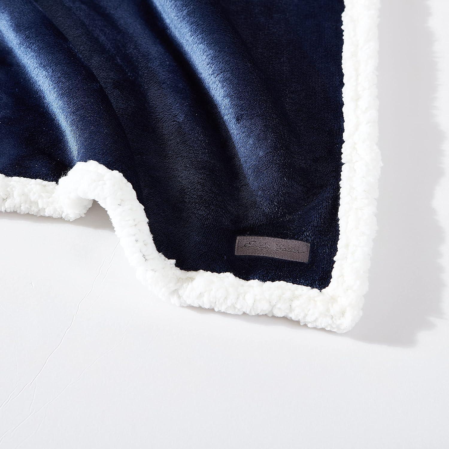 imageEddie Bauer Twin Size Blanket UltraSoft Plush Bed Blanket with Faux Shearling Reverse Throw Blanket for Couch amp Bed Mountain Plaid Chrome GreySolid Navy