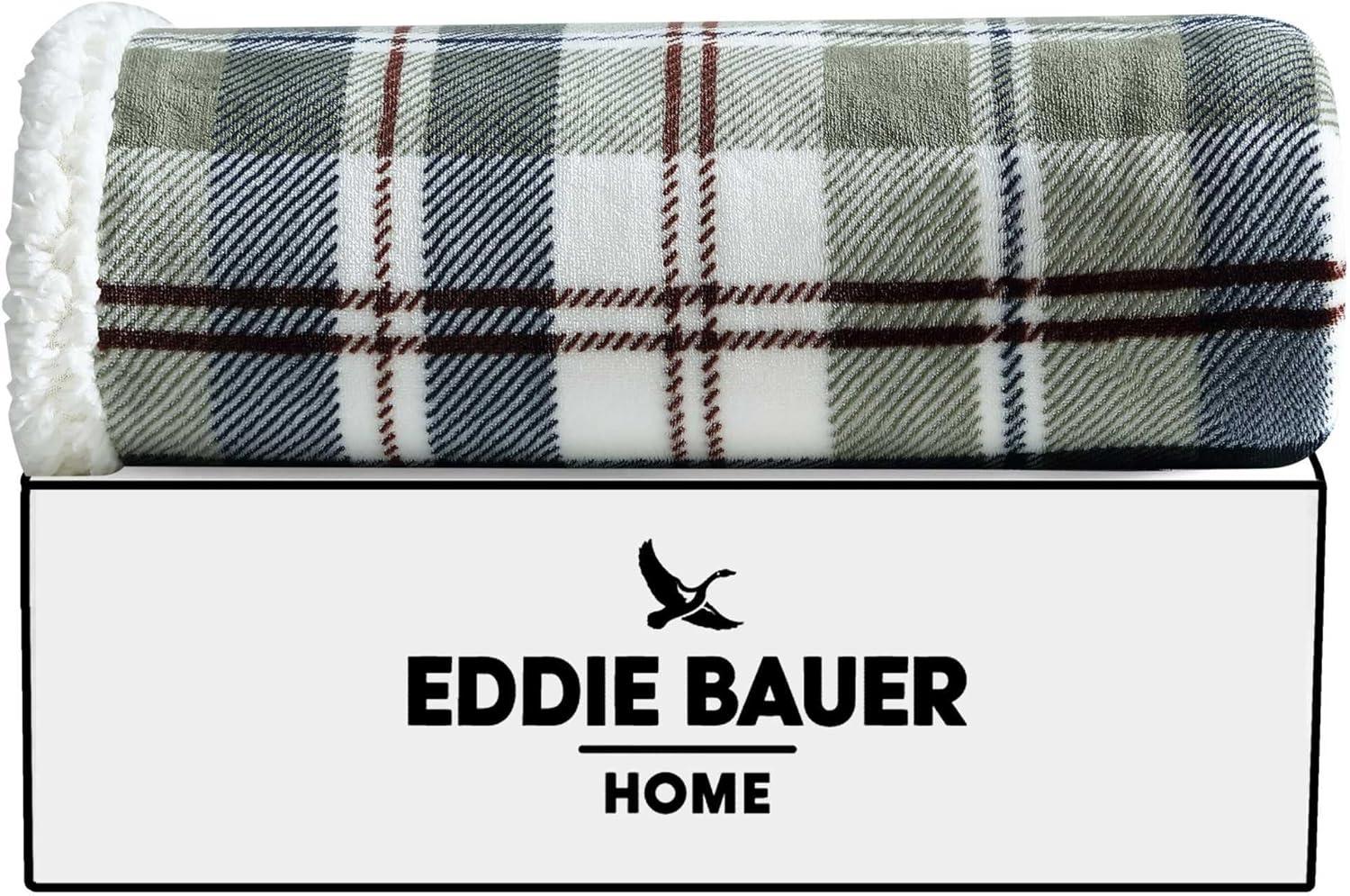 imageEddie Bauer Twin Size Blanket UltraSoft Plush Bed Blanket with Faux Shearling Reverse Throw Blanket for Couch amp Bed Mountain Plaid Chrome GreyTrailhead Plaid Green
