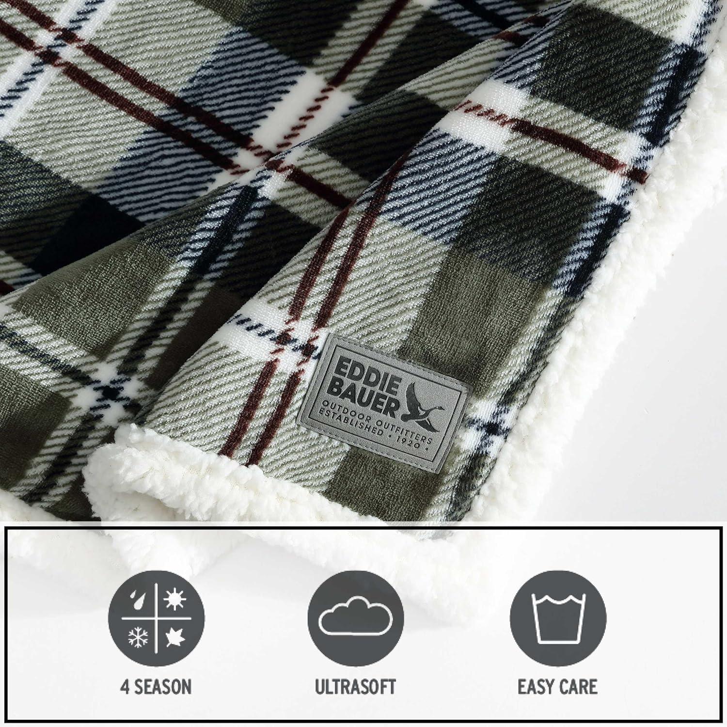 imageEddie Bauer Twin Size Blanket UltraSoft Plush Bed Blanket with Faux Shearling Reverse Throw Blanket for Couch amp Bed Mountain Plaid Chrome GreyTrailhead Plaid Green