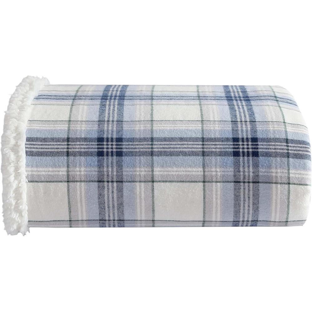 imageEddie Bauer Blanket Super Soft Reversible Sherpa amp Brushed Fleece Bedding Throw Blankets for Couch Ideal for Lounging Edgewood Plaid Blue