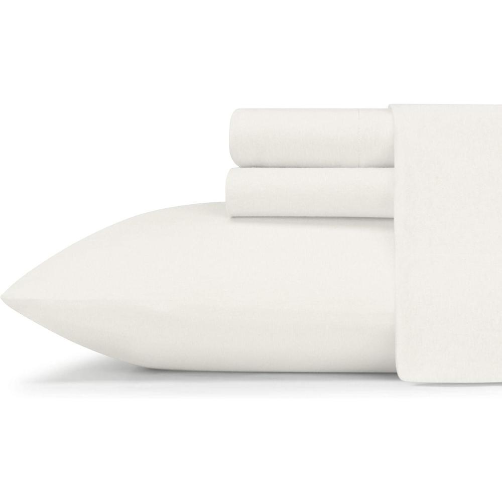 imageEddie Bauer Twin Bed Sheets Breathable Bedding Set with Matching Pillowcase Perfect for Warm Sleepers Dorm Essentials Jersey Knit WhiteWhite