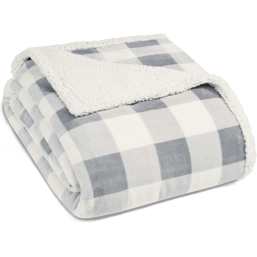 imageEddie Bauer Twin Size Blanket UltraSoft Plush Bed Blanket with Faux Shearling Reverse Throw Blanket for Couch amp Bed Mountain Plaid Chrome GreyMountain Plaid Chrome