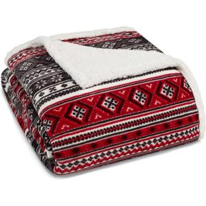 Eddie Bauer – Twin Size Blanket, Ultra-Soft Plush Bed Blanket with Faux Shearling Reverse, Throw Blanket for Couch & Bed (Mountain Plaid Chrome Grey)(Classic Fair Isle Black)