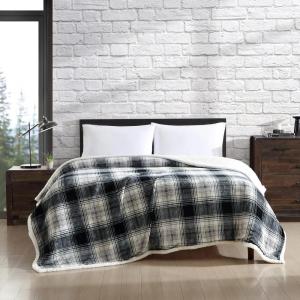 Eddie Bauer – Twin Size Blanket, Ultra-Soft Plush Bed Blanket with Faux Shearling Reverse, Throw Blanket for Couch & Bed (Mountain Plaid Chrome Grey)(Vail Plaid Grey)