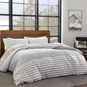 Eddie Bauer – Twin Duvet Cover Set, Cotton Bedding with Matching Sham, Buttons & Corner Ties to Ensure Placement, Dorm Essentials (Neutral)(Neutral)
