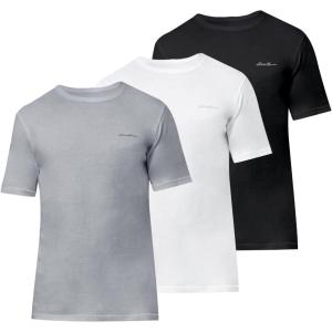 Eddie Bauer Mens Classic Casual Basic Cotton Crew Neck T-Shirt (3 Pack)(Heather Grey/White/Black)